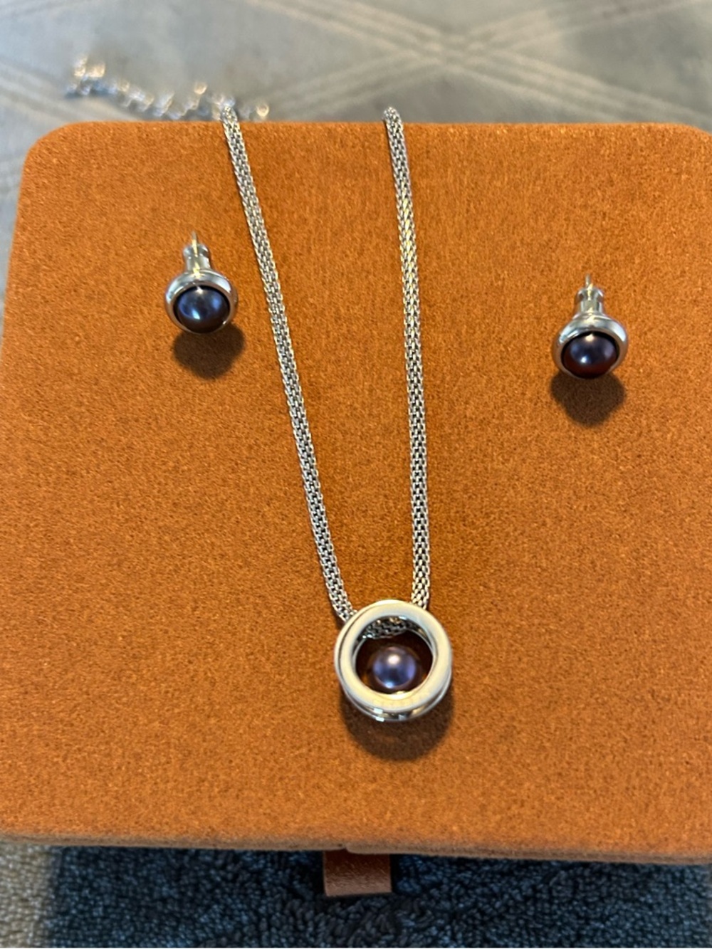 Skagen Silver Necklace and Earrings Set - Silver with Purple Pearls